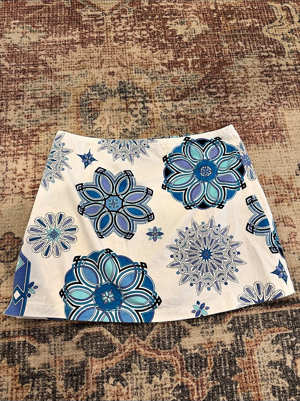 Emilio Pucci Geometric Mini Skirt, White & Blue, US Size 4